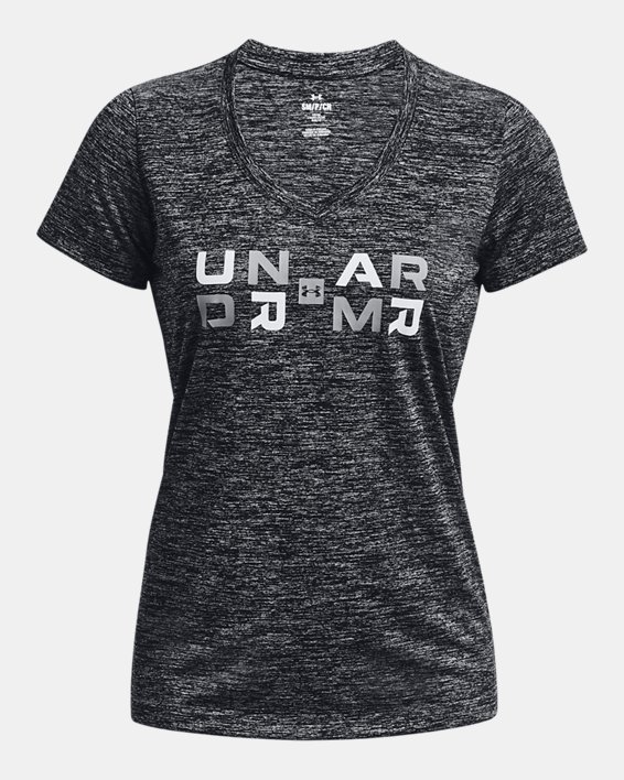 Women's UA Tech™ Twist Graphic V-Neck Short Sleeve, Black, pdpMainDesktop image number 4